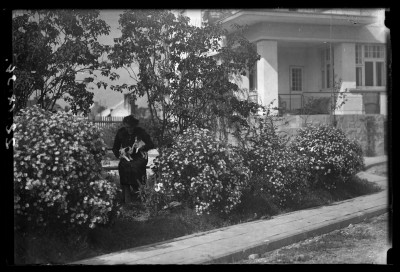 Dorota Elgas z pieskami przed willą Fryderyka Janusza przy ulicy Jagiellońskiej w Rzeszowie